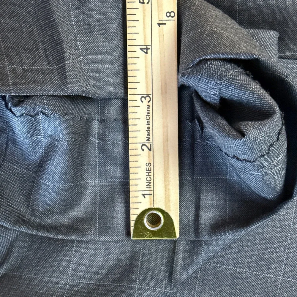 Jos. A. Bank 2-Piece Suit Mens 46L 37x31 100% Wool WINDOWPANE Charcoal Grey